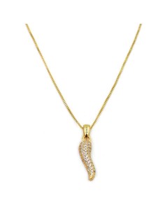 Collana Corno Portafortuna in Argento Placcato Oro e Pietre