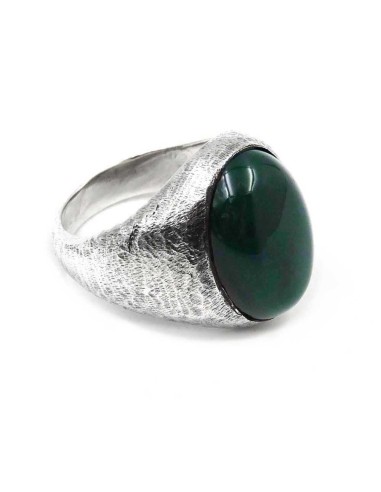 Anello in Argento 925 Spazzolato con Pietra Ovale Verde