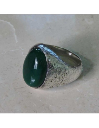Brushed 925 Sterling Silver Ring with Green...