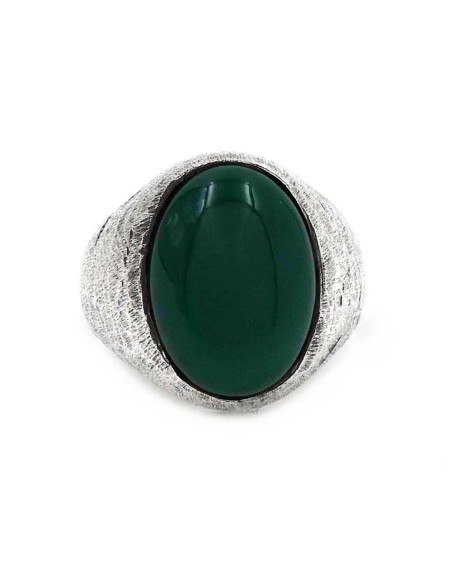 Anello in Argento 925 Spazzolato con Pietra Ovale Verde