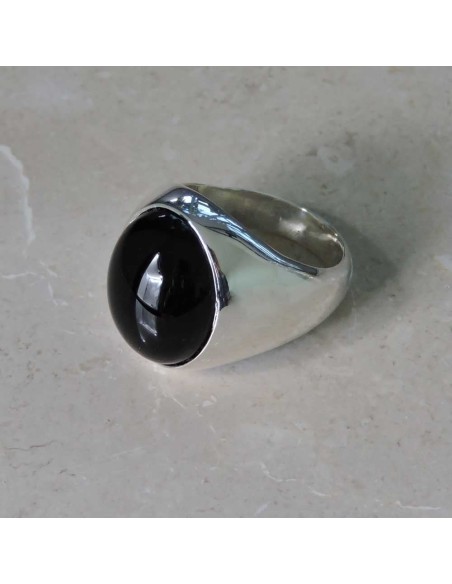 925 Sterling Silver Ring with Oval Black Onyx Stone