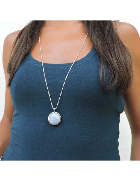 Sterling Silver Round Medal Necklace with Amethyst Stone