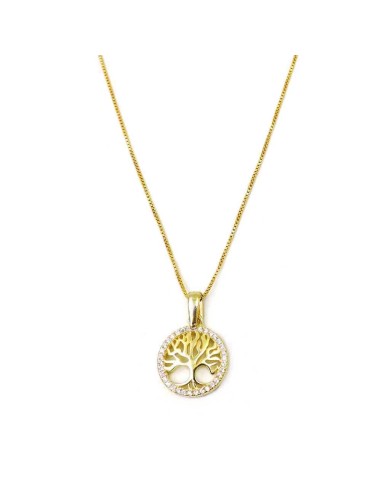 Collana Albero della Vita in Argento Placcato Oro e Zirconi Bianchi