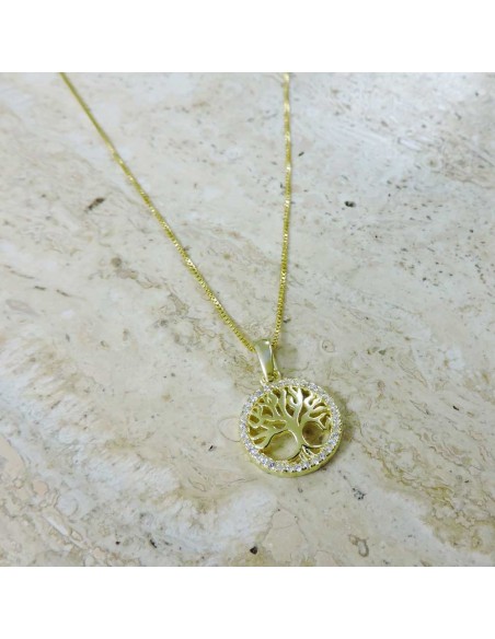 Collana Albero della Vita in Argento Placcato Oro e Zirconi Bianchi