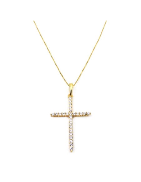 Collana Croce in Argento Placcato Oro e Zirconi 