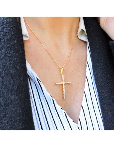 Halskette mit Kreuz aus Vergoldetem Sterlingsilber und Zirkonen