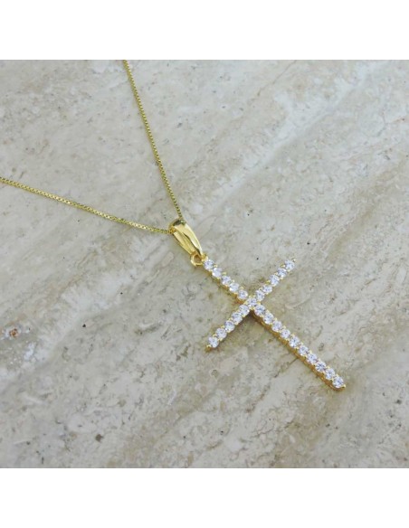 Halskette mit Kreuz aus Vergoldetem Sterlingsilber und Zirkonen