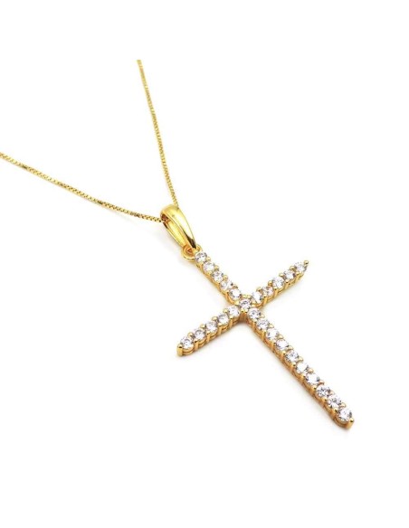 Halskette mit Kreuz aus Vergoldetem Sterlingsilber und Zirkonen