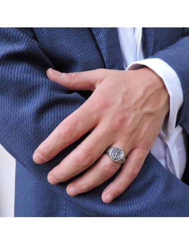 Anello Ovale con Ancora in Argento 925 