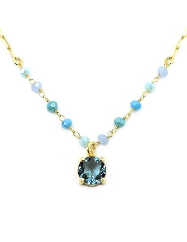 Halskette aus Vergoldetem Sterlingilber mit Blauem Stein