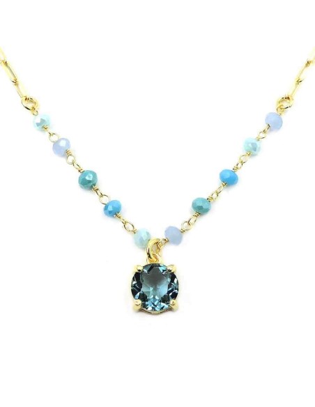 Collana in Argento Placcato Oro con Pietra Azzurra 