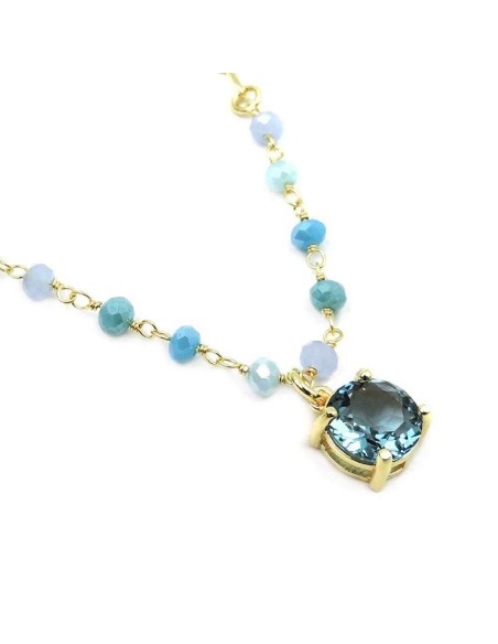 Collana in Argento Placcato Oro con Pietra Azzurra 