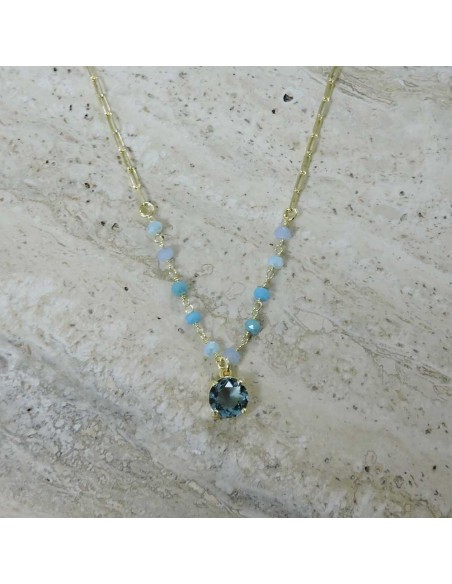 Gold Plated Sterling Silver Necklace with Light Blue Stone
