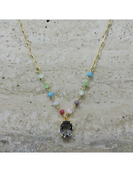 Gold Plated Sterling Silver Necklace with Oval Stone
