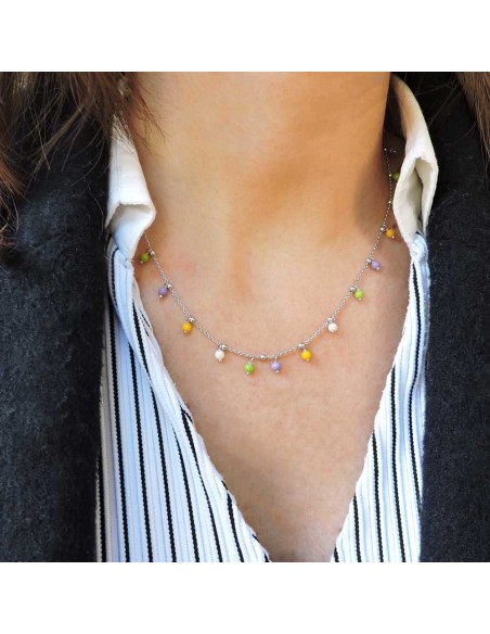 925 Sterling Silver Necklace with Enamelled Beads