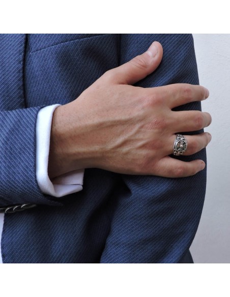 Anello Croce e Gigli in Argento 925 