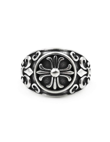 925 Sterling Silver Cross and Lilies Ring 