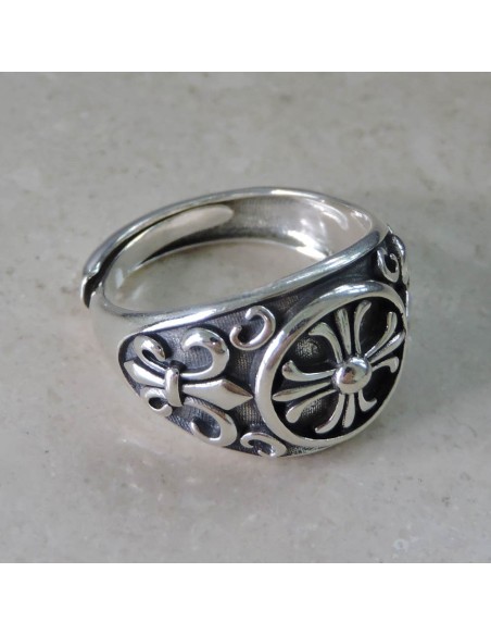 925er Sterlingsilber Ring mit Kreuz und Lilien 