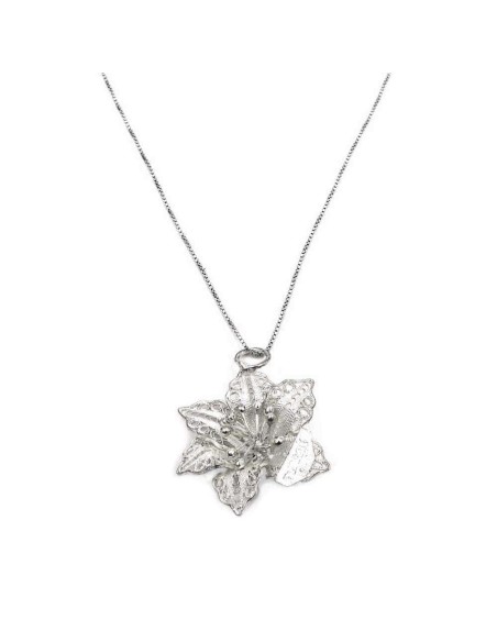 Sterling Silver Filigree Flower Necklace 