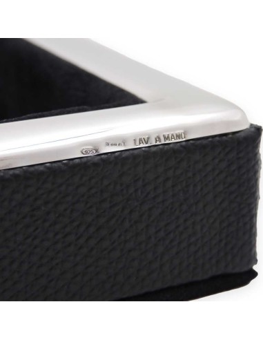 925 Sterling Silver and Black Leather Pocket...