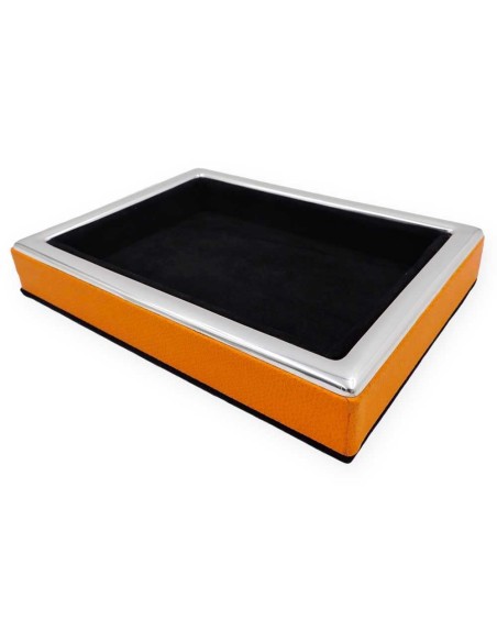 Taschenentleerer aus 925er Sterlingsilber und Orangenfarbenem Leder