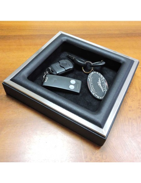 Taschenentleerer aus Schwarzem Echtem Leder und Sterlingsilber