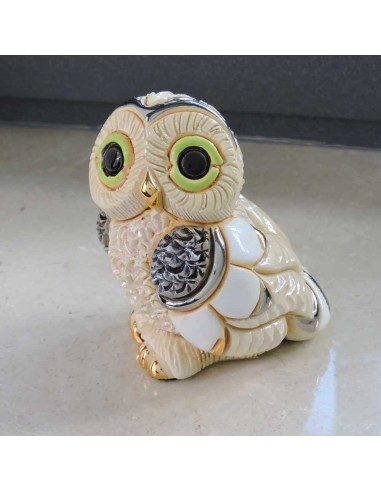 Civetta Delle Nevi Baby Scultura in Ceramica 