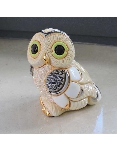 Civetta Delle Nevi Baby Scultura in Ceramica 