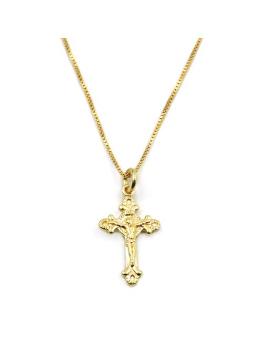 Gold Plated Sterling Silver Crucifix Pendant Necklace 