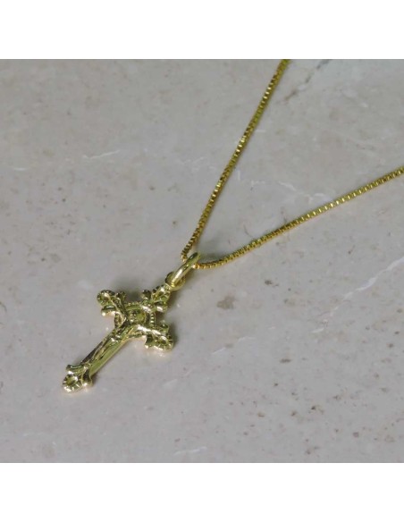 Gold Plated Sterling Silver Crucifix Pendant Necklace 