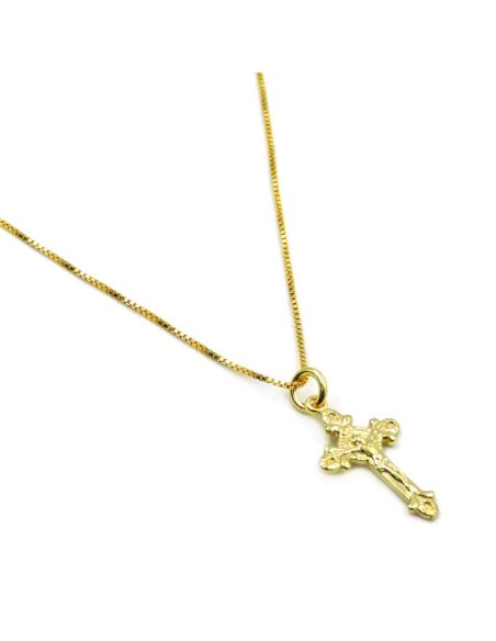 Gold Plated Sterling Silver Crucifix Pendant Necklace 