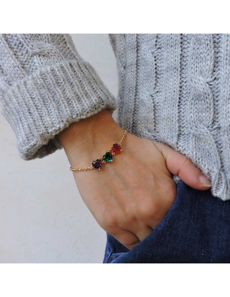 Bracciale Tre Cuori in Argento Placcato Oro e Zirconi Colorati