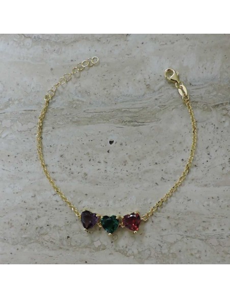 Armband Drei Herzen aus Vergoldetem Sterlingsilber 
