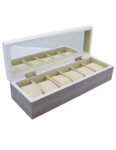 Uhrenbox 6 Plätzen aus Holz mit Silberplatte