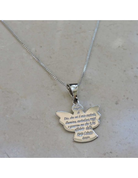 Solid Silver Necklace with Angel of God Pendant 