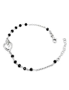 925 Sterling Silver Holy Heart Rosary Bracelet with Black...