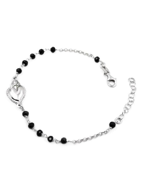 Bracciale Catena Donna in Argento 925 Rodiato con Ciondolo Doppio Cuore