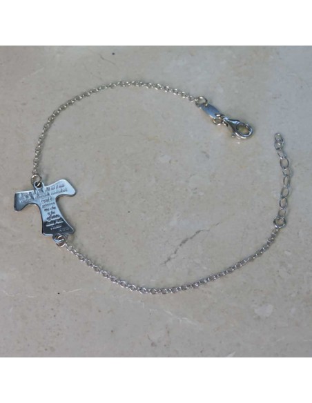 925 Sterling Silver Tau Cross Bracelet with Prayer Engraved
