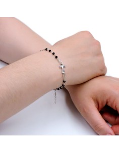 Sterling Silver Tau Cross Rosary Bracelet with Black Zircons 2