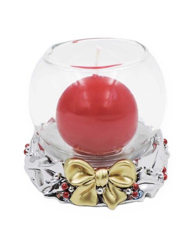 Christmas Candle Holder Glass Sphere Base with Mistletoe Decoration