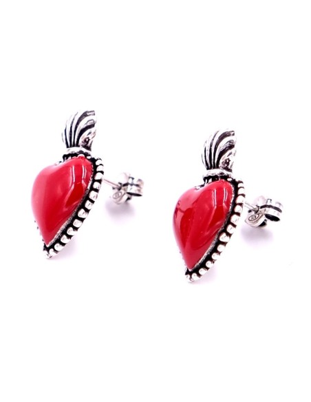 Orecchini Sacro Cuore in Argento 925 Smaltato 