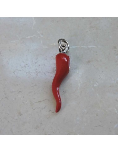 Red Enamelled Solid Silver Lucky Horn Pendant 