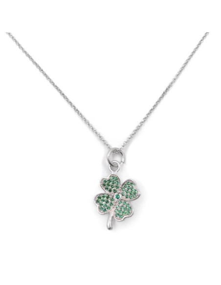 925 Sterling Silver Four Leaf Clover Necklace with Green Zircons
