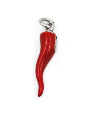 Red Enamelled Solid Silver Lucky Horn Pendant 