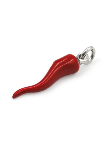 Red Enamelled Solid Silver Lucky Horn Pendant 