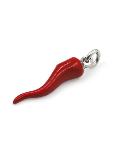 Ciondolo Corno Portafortuna in Argento 800 Smaltato Rosso