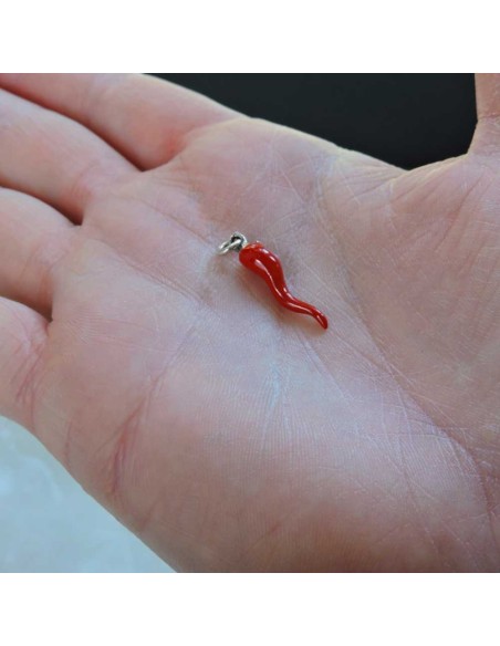 Red Enamelled Solid Silver Lucky Horn Pendant 