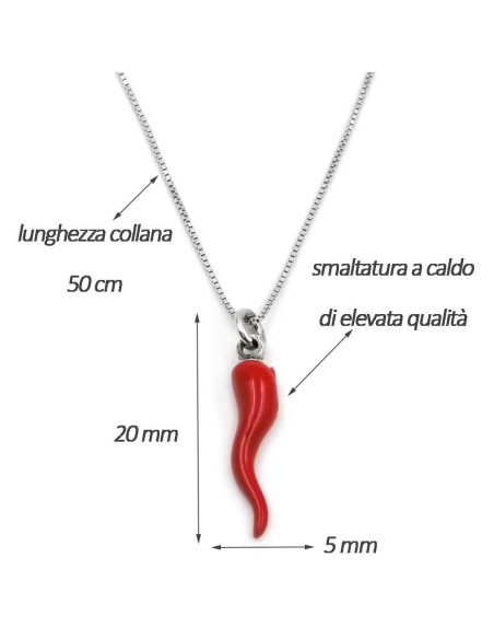 Sterling Silver Necklace with Red Enamelled Lucky Horn Pendant 