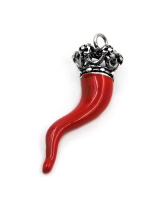 Ciondolo Corno Portafortuna con Corona in Argento...