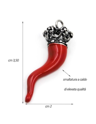 Red Enamelled Solid Silver Crowned Lucky Horn...